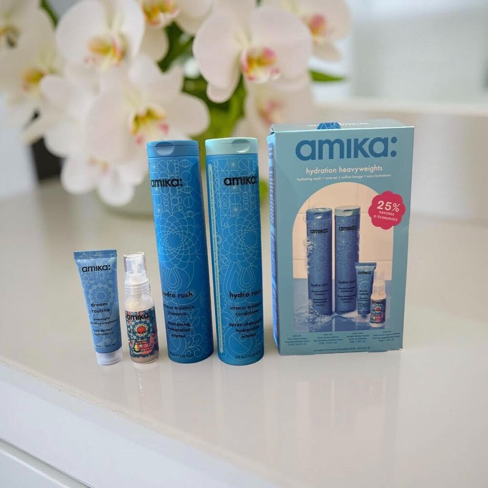 Amika Hydro Rush Hydration Kit Shampoo Conditioner 9.2 oz Leave In Conditioner